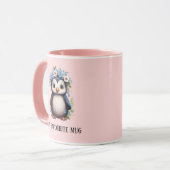 Mug Cute Penguins rose Personnalisé Texte bilingue (Devant gauche)
