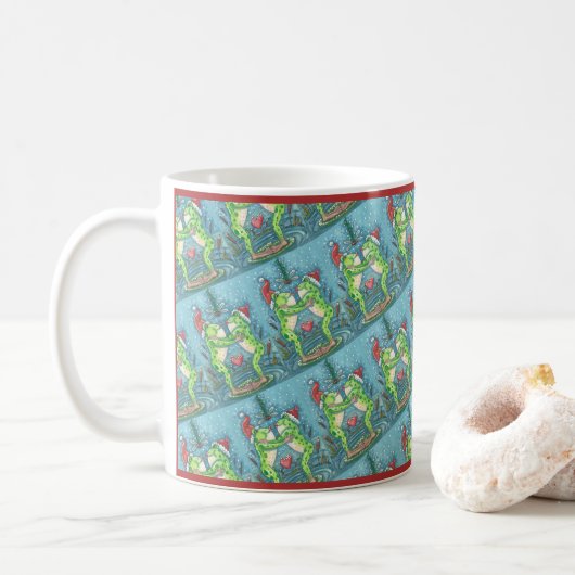 MUG CUTE PÈRE NOËL FROGS KISSING SOUS DRAGONFLY MISTLE (Avec donut)