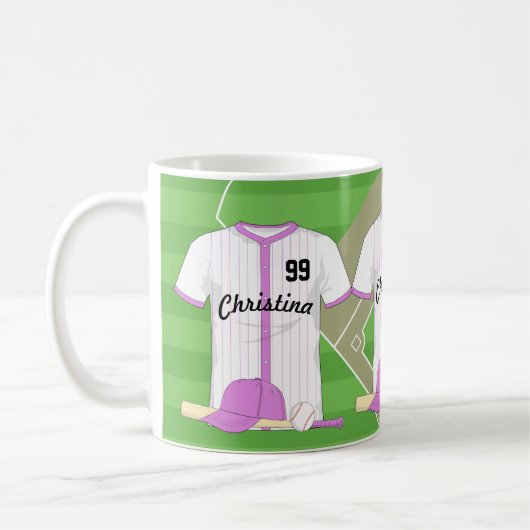 Mug Cute Personnalisée Baseball rose (Gauche)