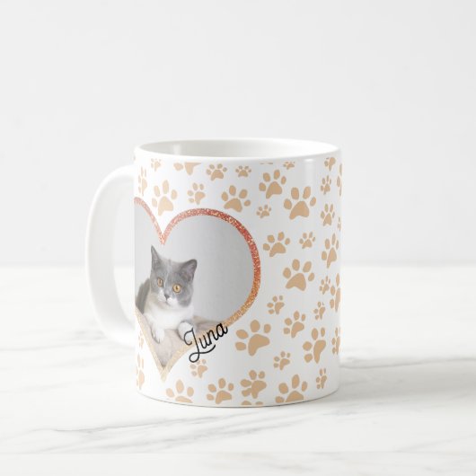 Mug Cute Pet Chat Photo Coeur parties scintillant et p (Devant gauche)
