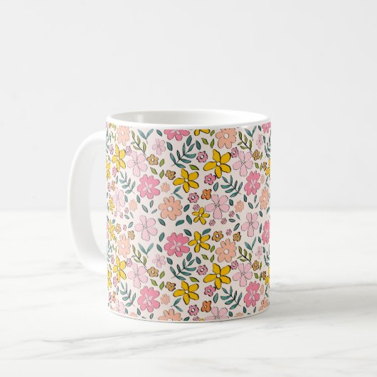 Mug Cute Pink and Yellow Floral Pattern (Devant gauche)