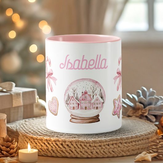 Mug Cute Pink Christmas gingerbread Cookies Name