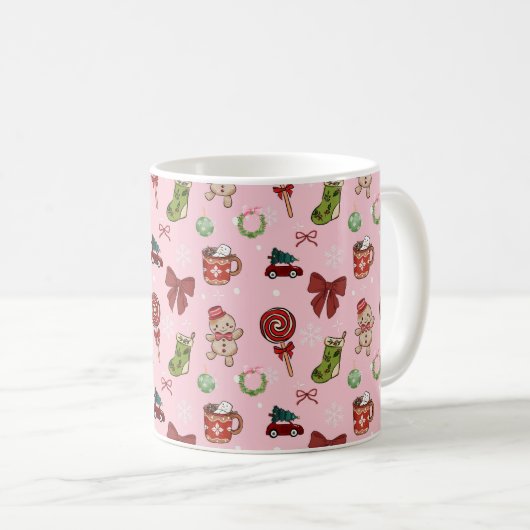 Mug Cute Pink Christmas Seamless Pattern (Devant droit)