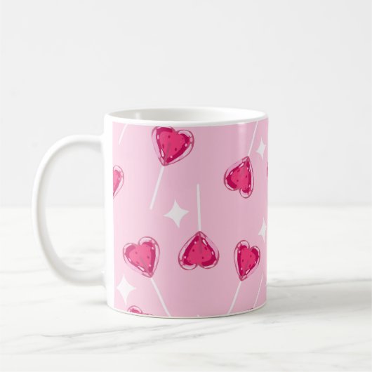 Mug Cute Pink Heart Lollipop Seamless Pattern (Gauche)