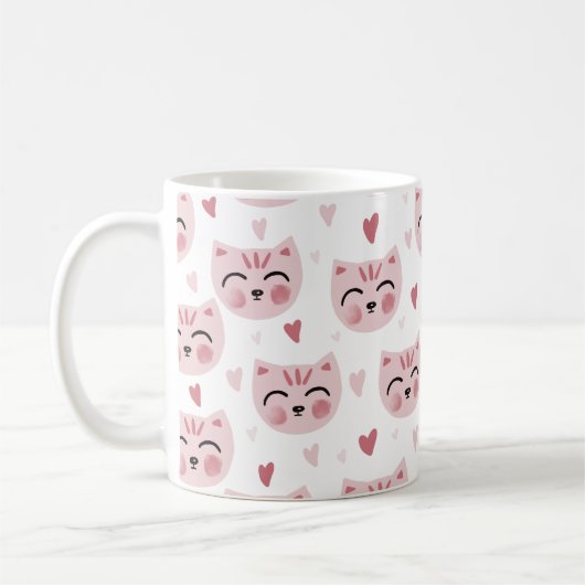 Mug Cute Pink Kittens and Hearts Pattern for Kids (Gauche)