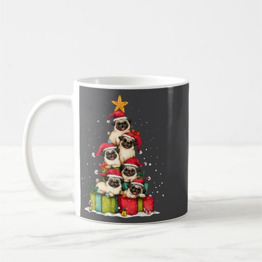 Mug Cute Pug Le Dog Christmas Tree Xmas Hat Long Sleev (Gauche)