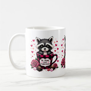 Mug Cute Raccoon Valentine Buffalo Plaid