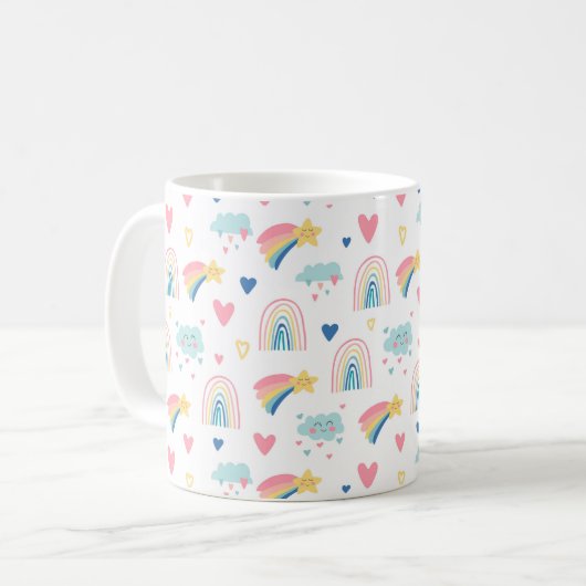 Mug Cute Rainbow Hearts & Clouds Motif (Devant gauche)
