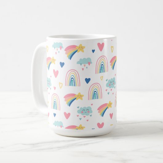 Mug Cute Rainbow Hearts & Clouds Motif (Devant gauche)