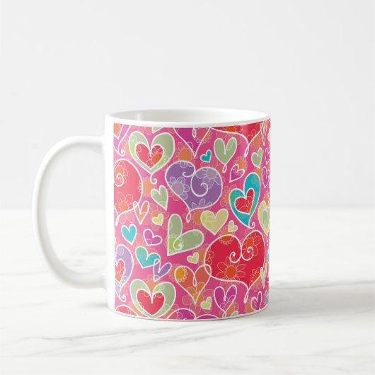 Mug Cute Red Aqua Purple Valentine Coeurs (Gauche)