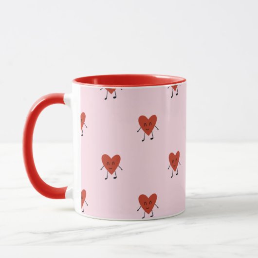 Mug Cute Red Hearts Seamless Love Pattern on Pink (Gauche)