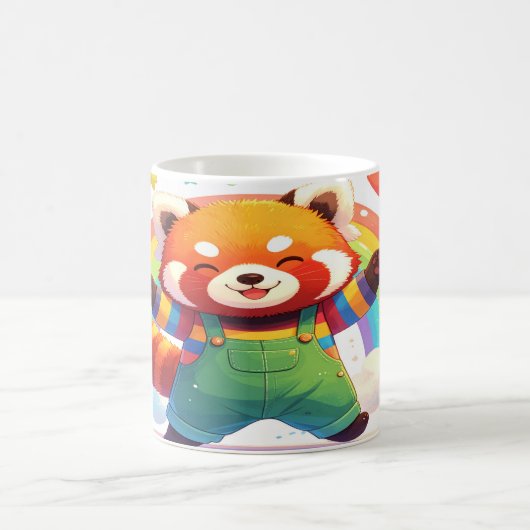 Mug Cute Red Panda Design - Happy Dancing Animal Rainb (Centre)