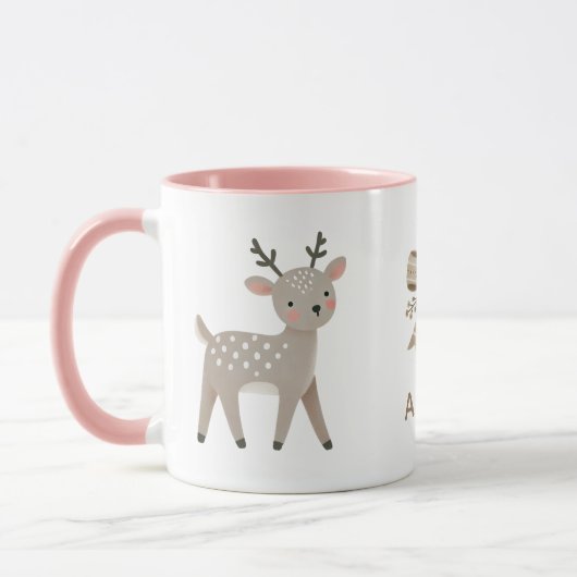 Mug Cute Reindeer & Bow Drawing Christmas Name (Gauche)