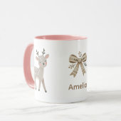 Mug Cute Reindeer & Bow Drawing Christmas Name (Devant gauche)