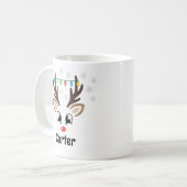 Mug Cute Reindeer Garçon Feux de Noël Nom personnalisé (Devant gauche)