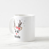 Mug Cute Reindeer Girl Red Bow Nom personnalisé Noël (Devant gauche)