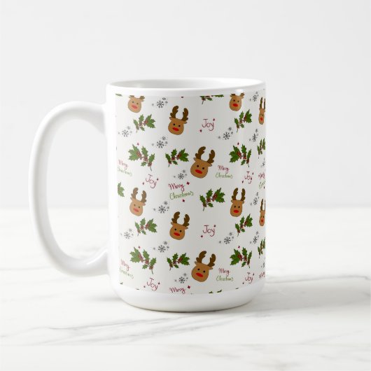 Mug Cute Reindeer & Holly Christmas Pattern (Gauche)