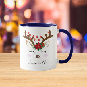 Mug Cute Reindeer Joyeux Noël Cadeau Marine Biue