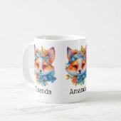 Mug Cute Renard orange avec Couronne florale (Devant gauche)