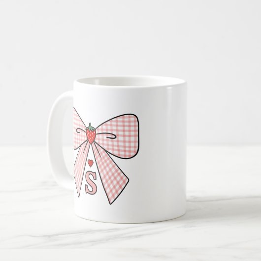 Mug Cute Retro Monogram Initials Strawberry Coquette (Devant gauche)