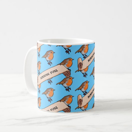 Mug Cute Robin Birding Fuel Retro Pixel Art Motif (Devant gauche)
