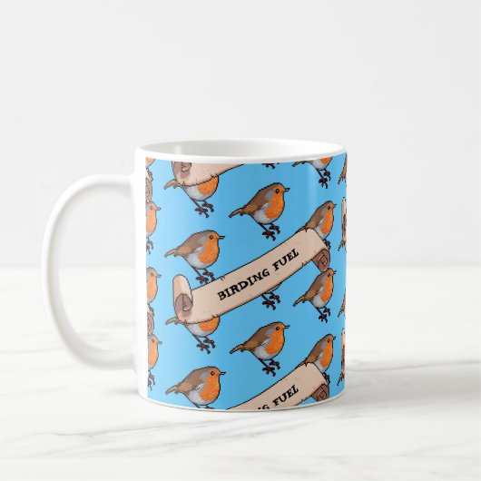 Mug Cute Robin Birding Fuel Retro Pixel Art Motif (Gauche)