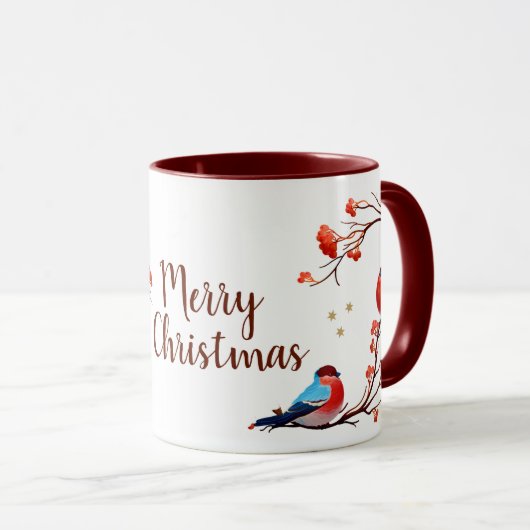 Mug Cute Robin Birds Berries Wreath Photo de Noël (Devant droit)