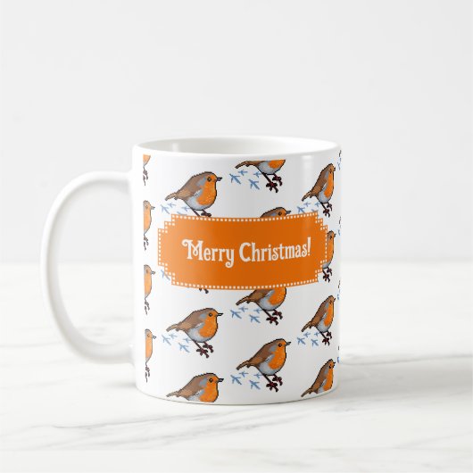 Mug Cute Robin Red Breast Merry Christmas! Pattern (Gauche)