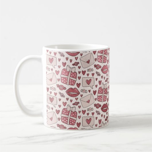 Mug Cute Romantique Coeurs Roses Baisers (Gauche)