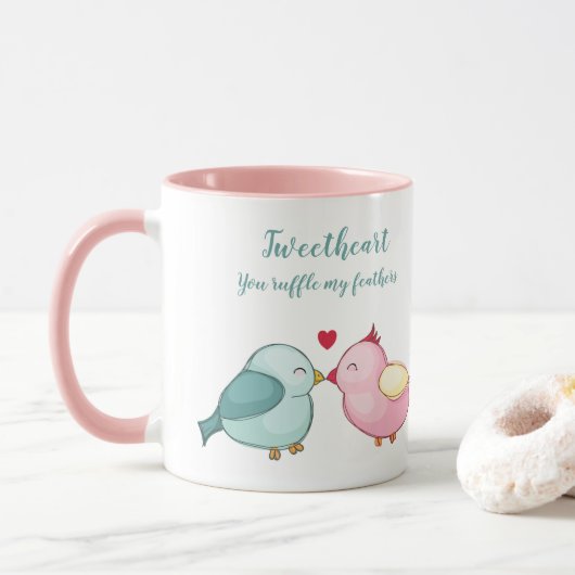 Mug Cute rose et blanc Valentines Inséparables de la F (Avec donut)
