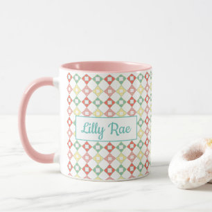 Mug Cute rose et bleu Abstrait Motif géométrique fille