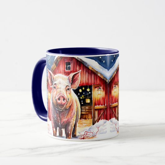 Mug Cute rustique Cochon de Noël et Grange (Devant gauche)