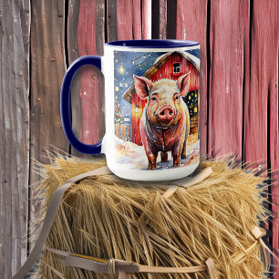 Mug Cute rustique Cochon de Noël et Grange