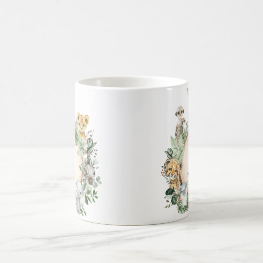 Mug Cute Safari Animaux Jungle Verdure Garçon Monogram (Centre)