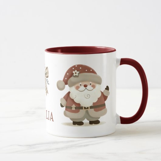Mug Cute Santa Claus & Bow Drawing Christmas Name (Droite)