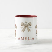 Mug Cute Santa Claus & Bow Drawing Christmas Name (Centre)