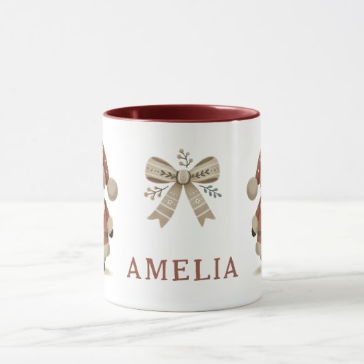 Mug Cute Santa Claus & Bow Drawing Christmas Name (Centre)