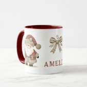 Mug Cute Santa Claus & Bow Drawing Christmas Name (Devant gauche)
