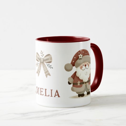Mug Cute Santa Claus & Bow Drawing Christmas Name (Devant droit)