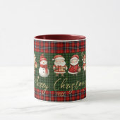 Mug Cute Santa Elves Merry Christmas Green Red Plaids (Centre)