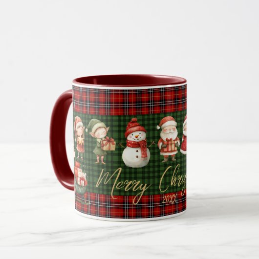 Mug Cute Santa Elves Merry Christmas Green Red Plaids (Devant gauche)
