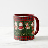 Mug Cute Santa Elves Merry Christmas Green Red Plaids (Devant droit)