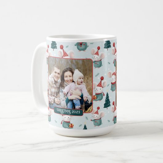 Mug Cute Santa Hat White Mice Photo de Noël (Devant gauche)