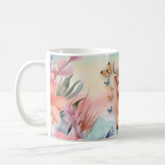 Mug Cute Scottish Highland Cow & Wild Flowers Watercol