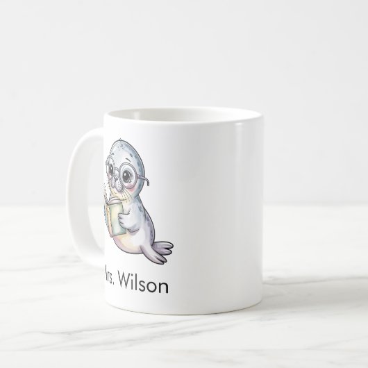 Mug Cute Seal Reading Book Custom (Devant gauche)