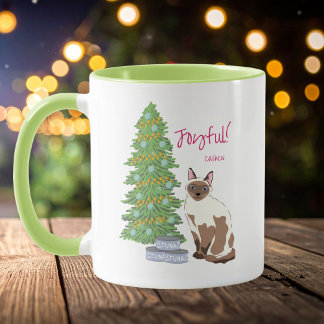Mug Cute Siamese Cat with Tuna Joyful Christmas 
