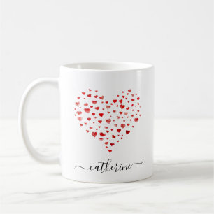 Mug Cute Simple Rouge Aquarelle Coeur Nom