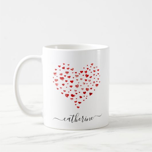 Mug Cute Simple Rouge Aquarelle Coeur Nom (Gauche)