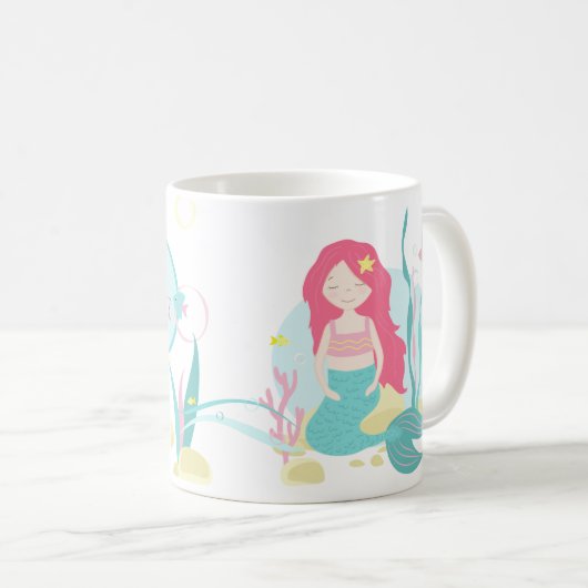 Mug Cute sirène rose et Motif de menthe (Devant droit)