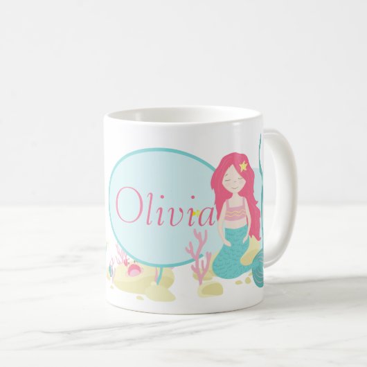 Mug Cute sirène rose et Motif de menthe (Devant droit)